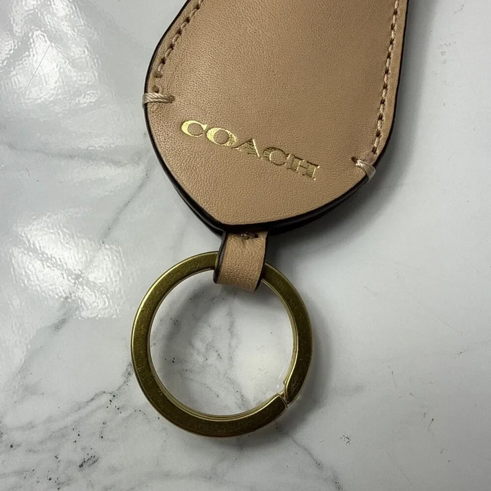 Coach Beechwood Tan Leather Hidden Keyring Pouch Loop Key Fob Hangtag Keychain
